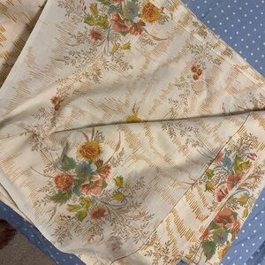 Vintage statepride Charles towne pink floral tan full sheet flat fitted cottage